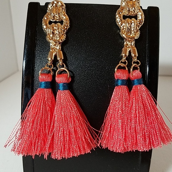 Orange Tassel & Gold Tone Earrings - Picture 1 of 1